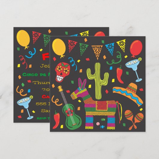 Uitnodiging van de Black Cinco de Mayo Fiesta Part (Voorkant / Achterkant)