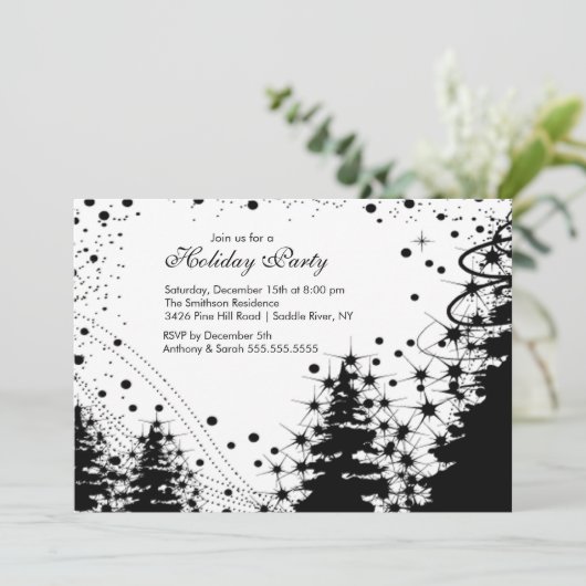 Uitnodiging van de Black & White Winter Holiday Pa (Staand voorkant)