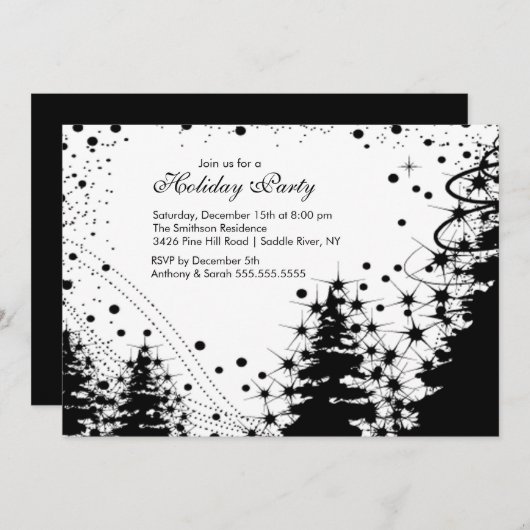Uitnodiging van de Black & White Winter Holiday Pa (Voorkant / Achterkant)