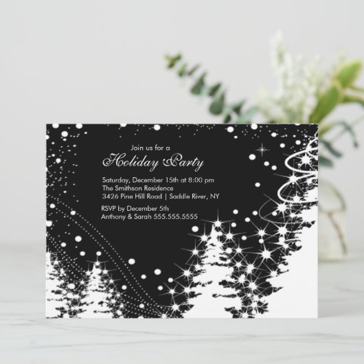 Uitnodiging van de Black & White Winter Holiday Pa (Staand voorkant)