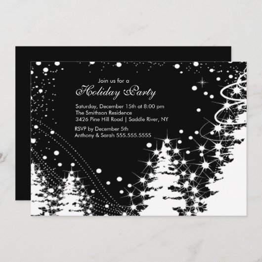 Uitnodiging van de Black & White Winter Holiday Pa (Voorkant / Achterkant)