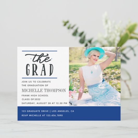 Uitnodiging van de Blauwe en Witte GraduPartij (Staand voorkant)