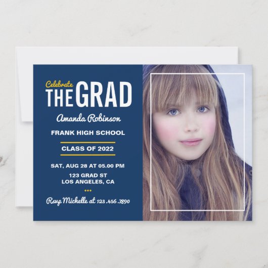 Uitnodiging van de Blauwe en Witte GraduPartij (Voorkant)