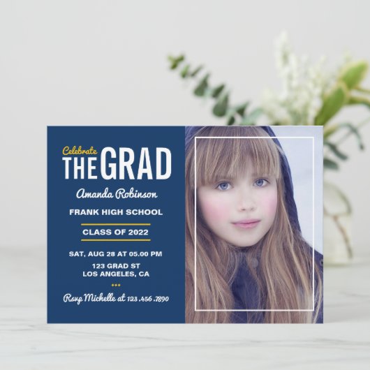 Uitnodiging van de Blauwe en Witte GraduPartij (Staand voorkant)