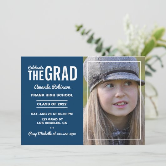 Uitnodiging van de Blauwe en Witte GraduPartij (Staand voorkant)