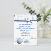 Uitnodiging van de Blauwe en Witte Kaart Tea Parti (Staand voorkant)