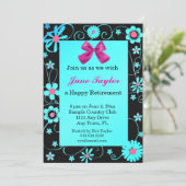 Uitnodiging van de blauwe en zwarte Floral-PARTIJ (Staand voorkant)