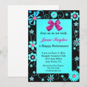 Uitnodiging van de blauwe en zwarte Floral-PARTIJ (Voorkant / Achterkant)