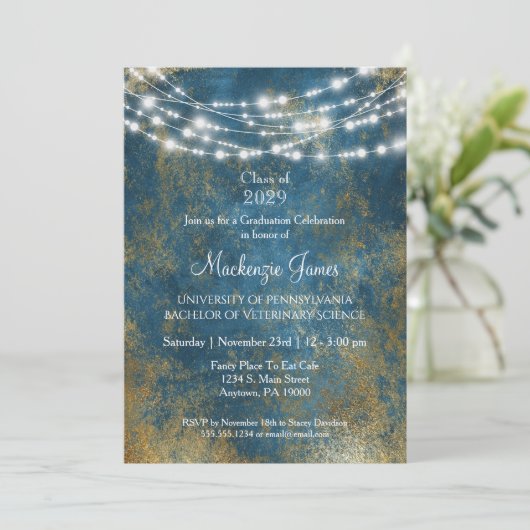 Uitnodiging van de blauwe goudlamppartij (Staand voorkant)