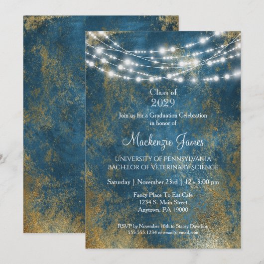 Uitnodiging van de blauwe goudlamppartij (Voorkant / Achterkant)