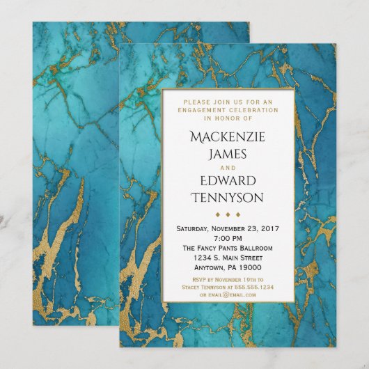 Uitnodiging van de blauwe goudmarmer-partij (Voorkant / Achterkant)