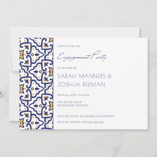 Uitnodiging van de blauwe Marokkaanse Tile Engagem (Voorkant)