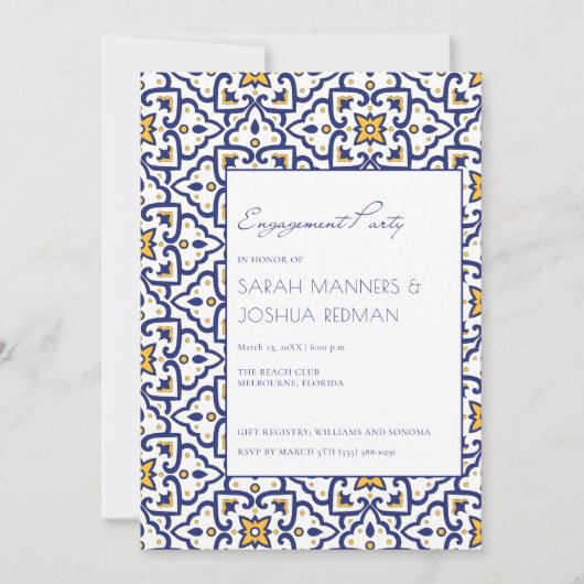 Uitnodiging van de blauwe Marokkaanse Tile Engagem (Voorkant)