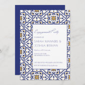 Uitnodiging van de blauwe Marokkaanse Tile Engagem (Voorkant / Achterkant)