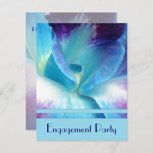 Uitnodiging van de blauwe Orchidee Engagement Part (Voorkant / Achterkant)