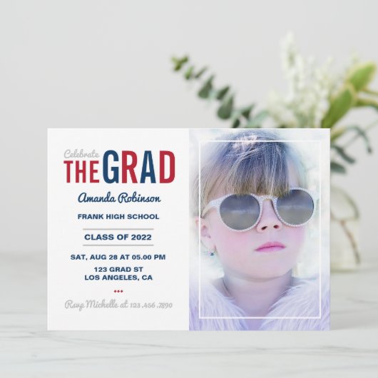 Uitnodiging van de blauwe, Rode en Zilveren GraduP (Staand voorkant)