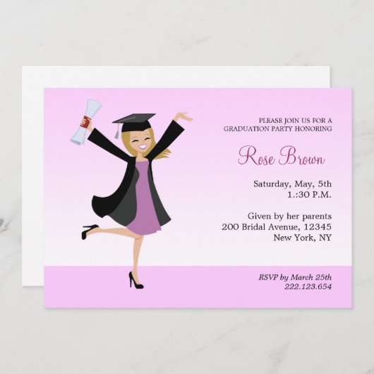 Uitnodiging van de Blonde Graduation Party (Voorkant / Achterkant)