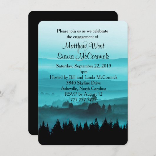 Uitnodiging van de Blue Rustic Mountain Engagement (Voorkant / Achterkant)