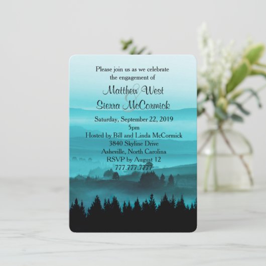 Uitnodiging van de Blue Rustic Mountain Engagement (Staand voorkant)