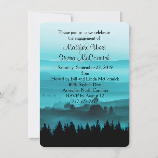 Uitnodiging van de Blue Rustic Mountain Engagement (Voorkant)