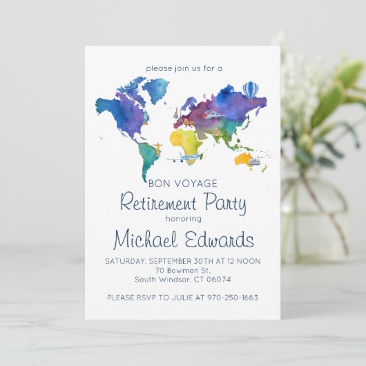 Uitnodiging van de bon Voyage Retirement Party (Staand voorkant)