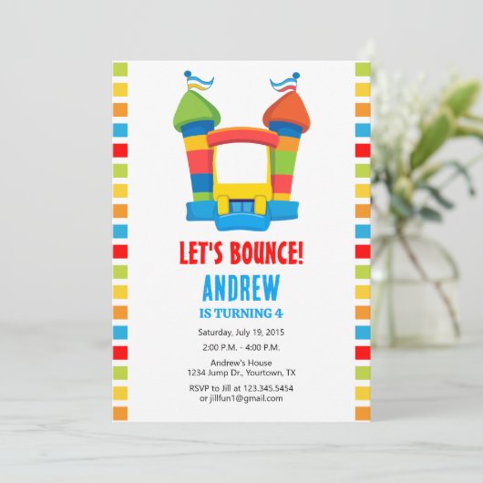 Uitnodiging van de Bounce House Birthday Party (Staand voorkant)