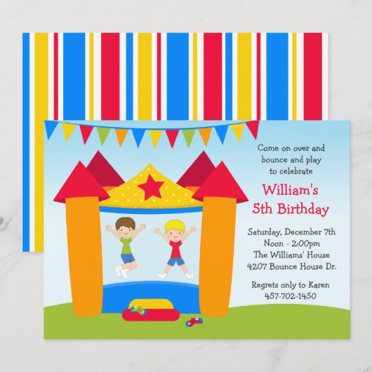 Uitnodiging van de Bounce House Birthday Party (Voorkant / Achterkant)