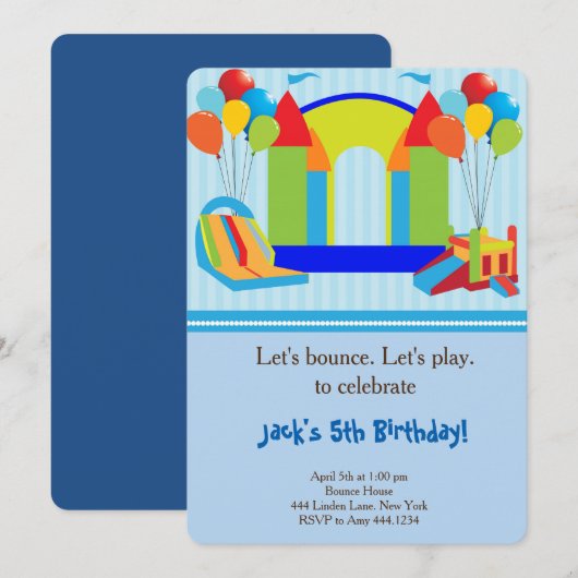 Uitnodiging van de Bounce House Birthday Party (Voorkant / Achterkant)