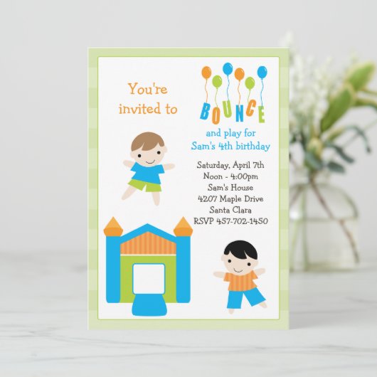 Uitnodiging van de Bounce House Birthday Party (Staand voorkant)