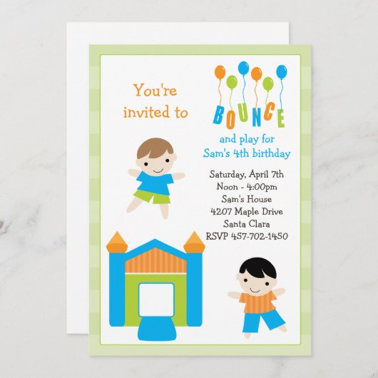Uitnodiging van de Bounce House Birthday Party (Voorkant / Achterkant)