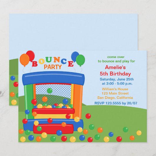 Uitnodiging van de Bounce House Birthday Party (Voorkant / Achterkant)