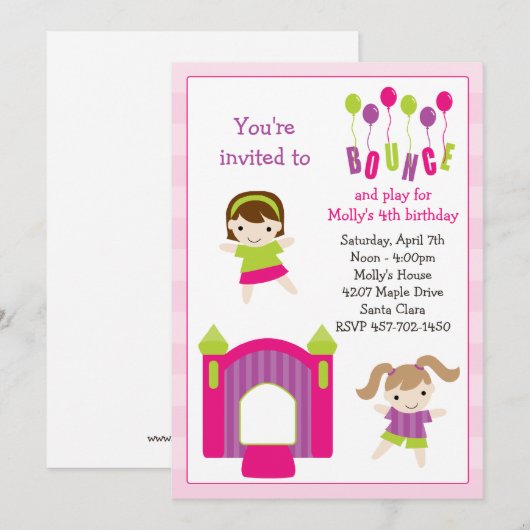 Uitnodiging van de Bounce House Birthday Party (Voorkant / Achterkant)
