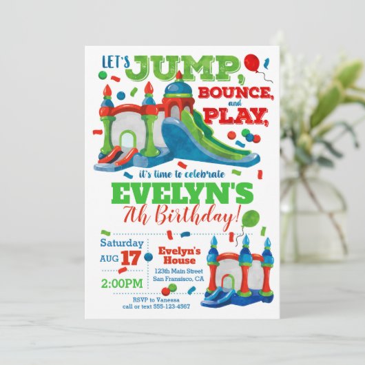Uitnodiging van de Bounce House Birthday Party (Staand voorkant)