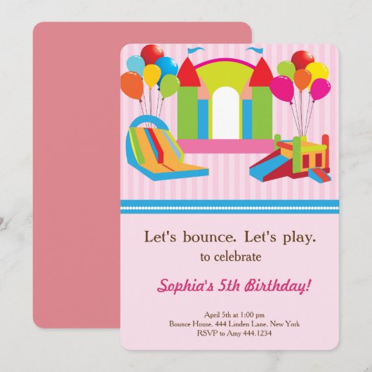 Uitnodiging van de Bounce House Birthday Party (Voorkant / Achterkant)