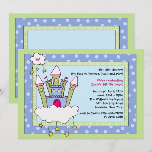 Uitnodiging van de Bounce House Birthday Party (Voorkant / Achterkant)