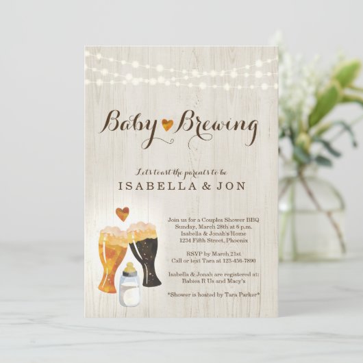Uitnodiging van de Brewing Couple om Baby shower t (Staand voorkant)