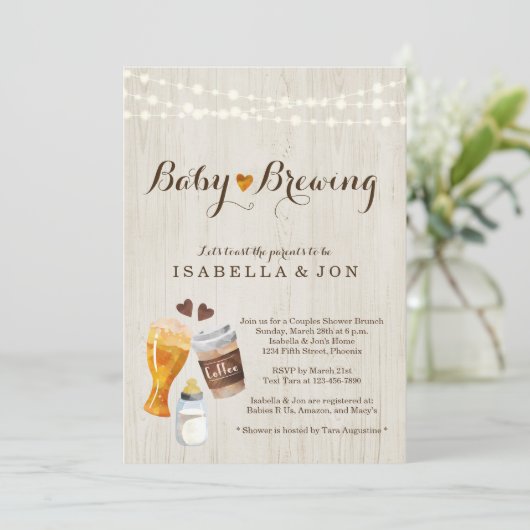 Uitnodiging van de Brewing Couple om Baby shower t (Staand voorkant)
