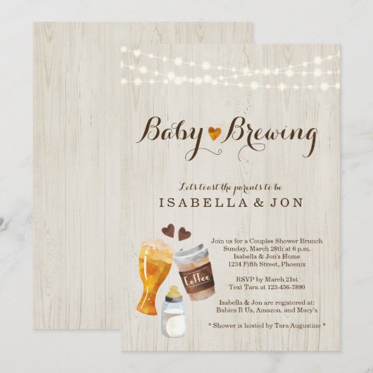Uitnodiging van de Brewing Couple om Baby shower t (Voorkant / Achterkant)