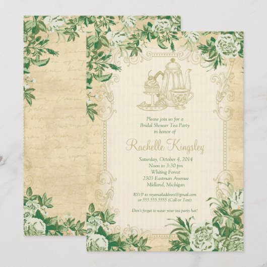  uitnodiging van de Bridal van de Tea Partij (Voorkant / Achterkant)