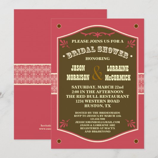 Uitnodiging van de Bridal van de westerne Couple (Voorkant / Achterkant)