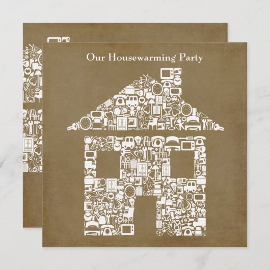 Uitnodiging van de Brown House Home Houwarming Par (Voorkant / Achterkant)