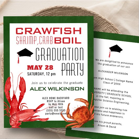 Uitnodiging van de BUDGET Crawfish Boil Graduation Flyer