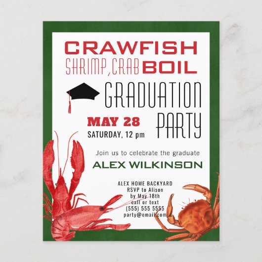 Uitnodiging van de BUDGET Crawfish Boil Graduation Flyer (Voorkant)