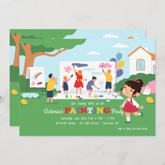 Uitnodiging van de buitenkant van de schilderparti (Voorkant / Achterkant)