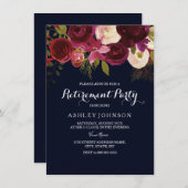 Uitnodiging van de Burgundy Red Floral Navy (Voorkant / Achterkant)