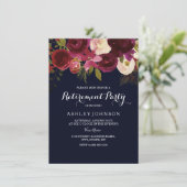 Uitnodiging van de Burgundy Red Floral Navy (Staand voorkant)