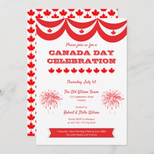 Uitnodiging van de Canada Day Celebration Holiday  (Voorkant / Achterkant)