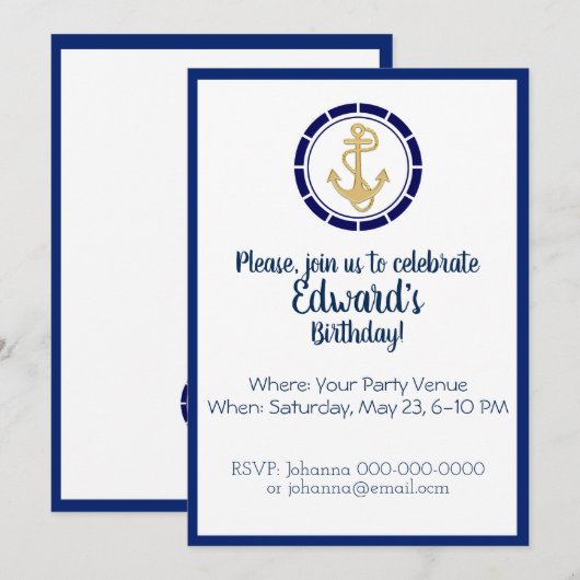 Uitnodiging van de Central Golden Anchor Birthday (Voorkant / Achterkant)