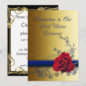 Uitnodiging van de civiele Unie met een rode roos  (Voorkant / Achterkant)