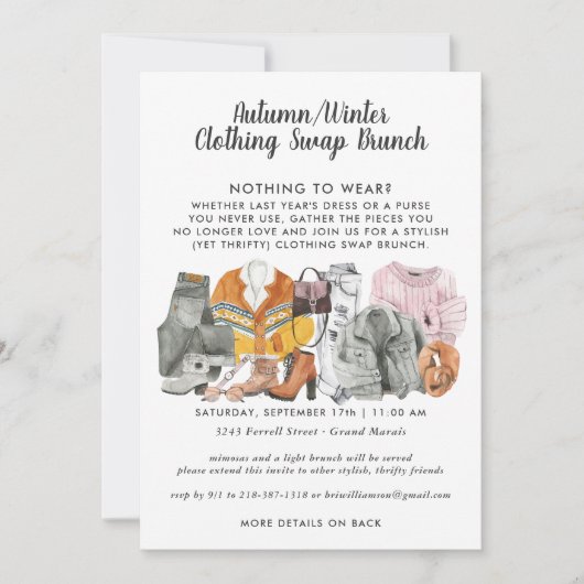 Uitnodiging van de Clothing Swap Party (Voorkant)